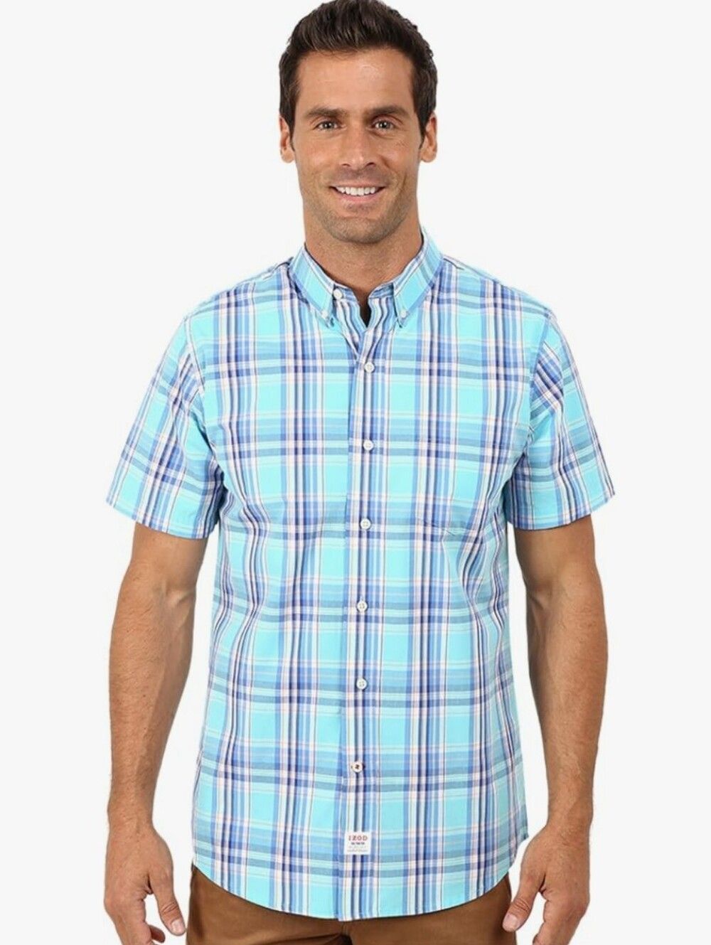 IZOD Men's Short Sleeve Cane Bay Plaid Button Down Shirt Size XXL